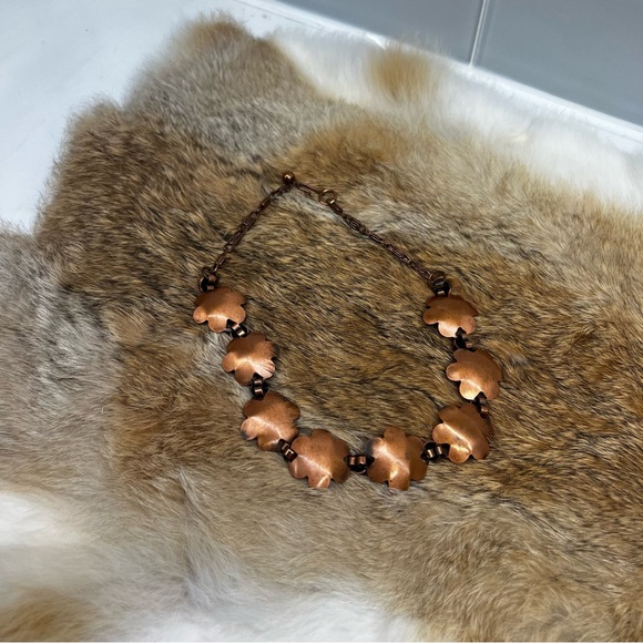 1950’s Copper Costume Choker Necklace Flower Shaped Metal Chain 16” Renoir? - Picture 2 of 6